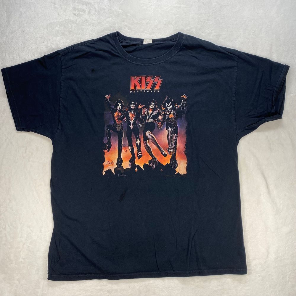 Fruit of‎ the Loom KISS Destroyer Band Tee Graphic Print T-Shirt XL - flawed